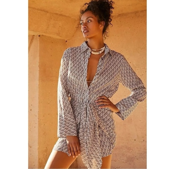 Free People Rillo Shirt Dress Pink Rose Size Small NWOT Cover Up Orange Tropical - Picture 10 of 12